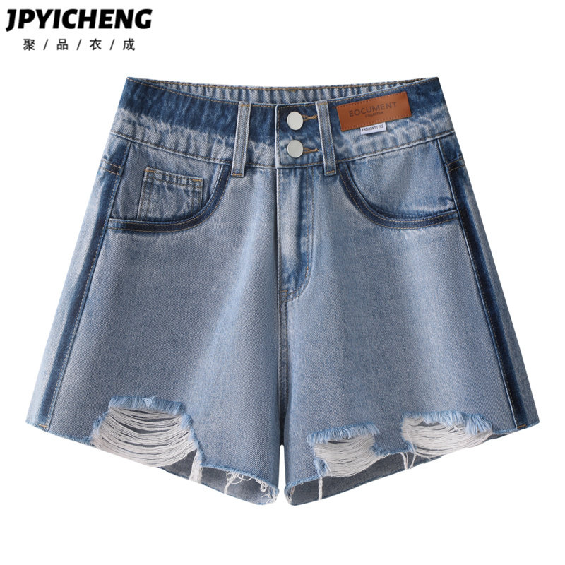浅色破洞牛仔短裤女2025新款冬季爆款辣妹高腰A字裤显瘦外穿热裤