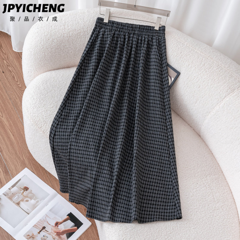 黑色格子半身裙女2025新款冬季高腰显瘦气质宽松垂感A字长裙伞裙