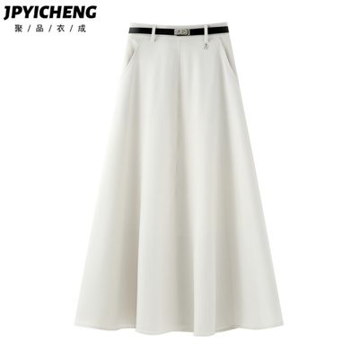 白色百褶半身裙女2025新款冬季高腰宽松显瘦垂坠感A字裙大摆伞裙