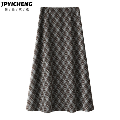咖色格子半身裙女2025新款秋冬复古高腰显瘦a字裙子中长款格子裙