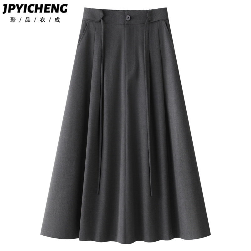 灰色西装百褶半身裙女2025新款冬季中长款高腰显瘦垂感A字裙半裙
