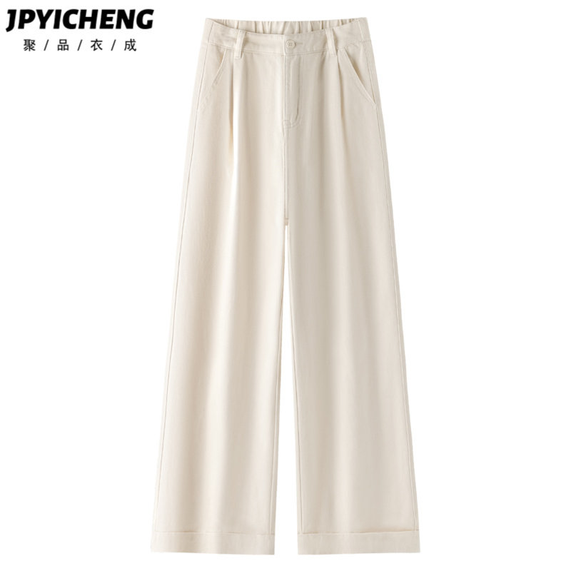 白色阔腿牛仔裤女2025新款冬季爆款高腰显瘦小个子九分宽松直筒裤