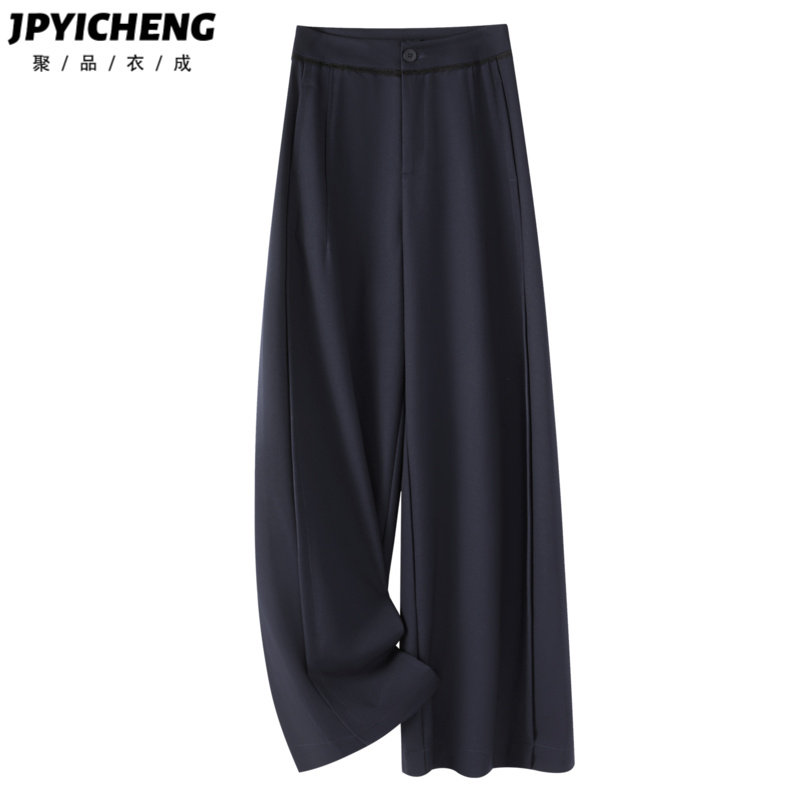 藏青色羊毛阔腿裤女2025新款冬季休闲宽松显瘦高级感垂坠感直筒裤