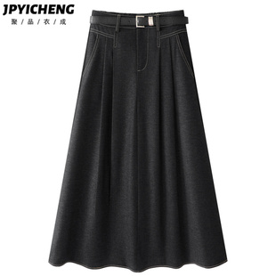 黑色牛仔半身裙女2025新款冬季高腰宽松垂感a字裙长款大摆伞裙子