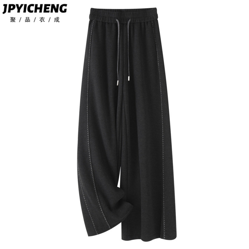 黑色阔腿裤女2025新款冬季高腰显瘦宽松慵懒风运动卫裤直筒休闲裤