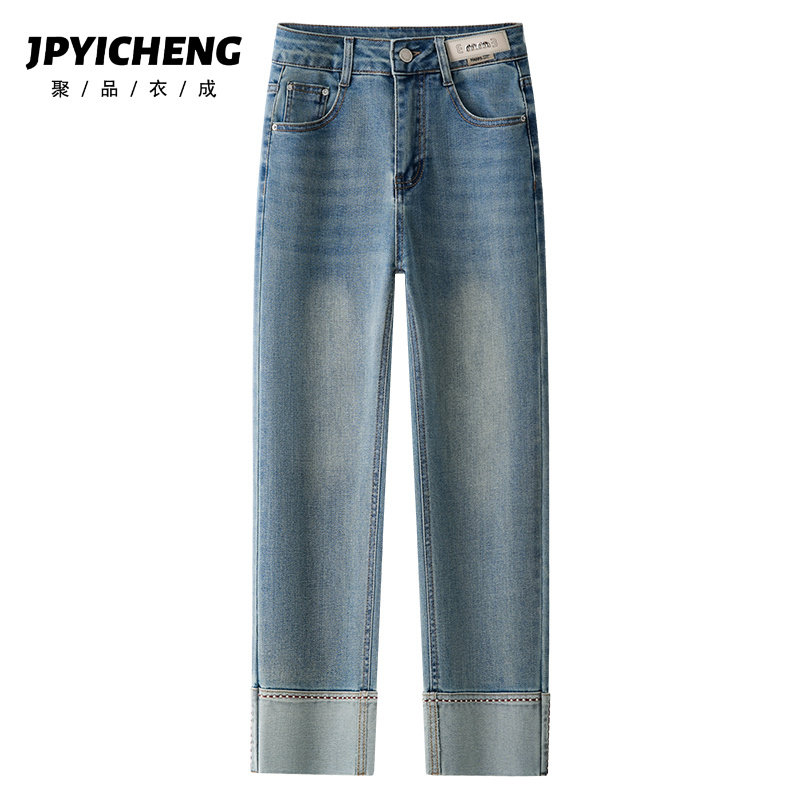 聚品衣成烟管裤九分裤复古卷边