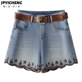 热裤 花边刺绣牛仔短裤 爆款 高腰显瘦宽松a字阔腿裤 女2025新款 冬季