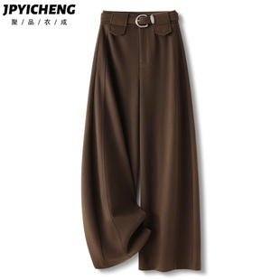 咖色毛呢阔腿裤女2025新款秋冬宽松直筒裤高腰加长休闲裤垂感西裤