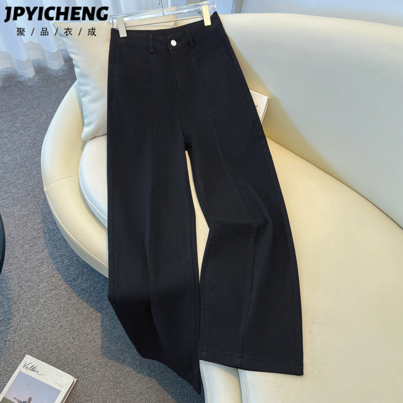 黑色阔腿牛仔裤女2025新款冬季宽松显瘦美式高腰垂感休闲直筒裤子