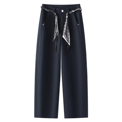 藏青天丝牛仔裤女2025新款秋季爆款高腰显瘦哈伦裤宽松阔腿弯刀裤