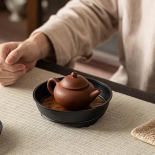 家用干泡台盖碗底托茶壶垫竹编合金紫砂壶承盘功夫茶具养壶 中式
