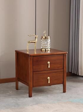 现代中式实木床头柜家用主卧床边收纳柜乌金木黑色中古小柜子整装