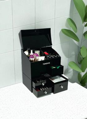 亚克力桌面高级感黑色翻盖式化妆品收纳盒抽屉式防尘护肤品梳妆台
