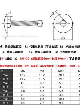 M5M6 304不锈钢黑色马车螺丝货架定位方颈螺栓*x12x25x30x40x50mm