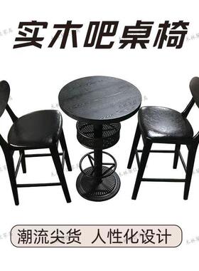 现代简约高吧椅酒吧椅高脚椅子黑色吧台椅高脚凳靠背吧凳实木桌椅