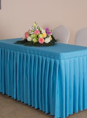 纯色长条桌布墨绿色会议桌裙婚礼白色简约桌布签到桌罩冷餐桌子套