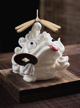 国潮文创陶瓷招财三足金蟾摆件客厅书房茶室办公桌面开业乔迁礼品