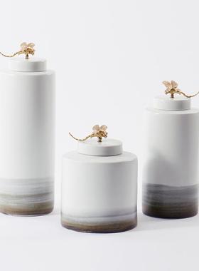 现代新中式水墨陶瓷罐摆件样板酒店客厅玄关桌电视柜摆设软装饰品