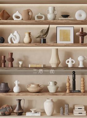 侘寂风抽象覆古陶瓷高级感花瓶样板间民宿酒店壁龛开 放玄关柜摆