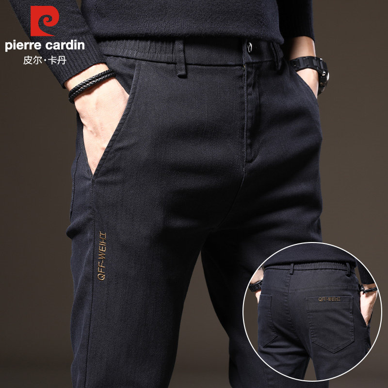 皮尔卡丹春季休闲裤男2026新款松紧腰弹力修身直筒仿牛仔长裤