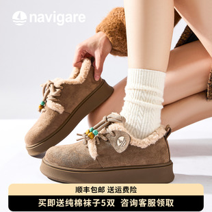 Navigare意大利小帆船女鞋加绒加厚棉鞋2025冬季新款保暖休闲鞋