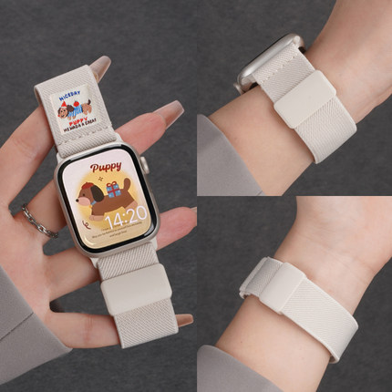 适用iwatchs11表带s9手表applewatch10智能手表s8编织磁吸s7腊肠狗平纹s6新款s5女款ultra2夏季透气手链3腕带