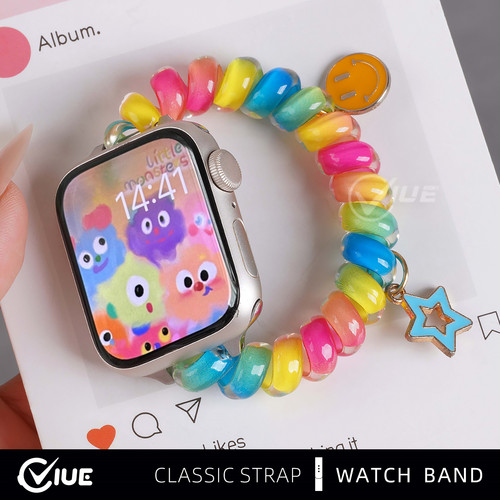 适用苹果iwatchs11手表表带s10多巴胺电话线applewatchs9可爱发圈智能s8秋冬s7新款s6s5女款ultra2链se3腕带