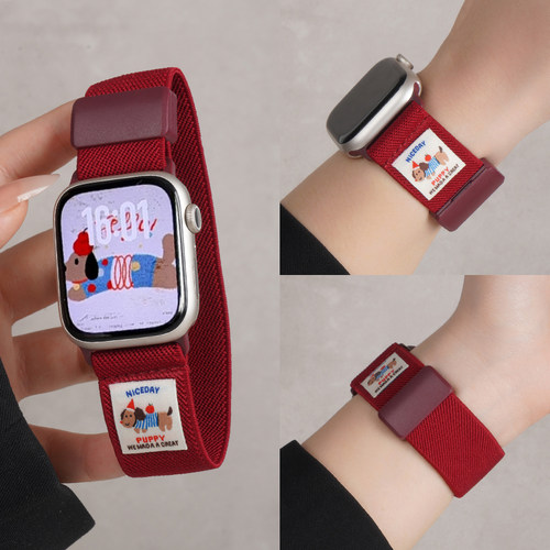 适用iwatch11腊肠狗表带s9手表applewatchs10智能手表夏季透气s8编织磁吸s7平纹s6新款se3女款ultra2手链腕带