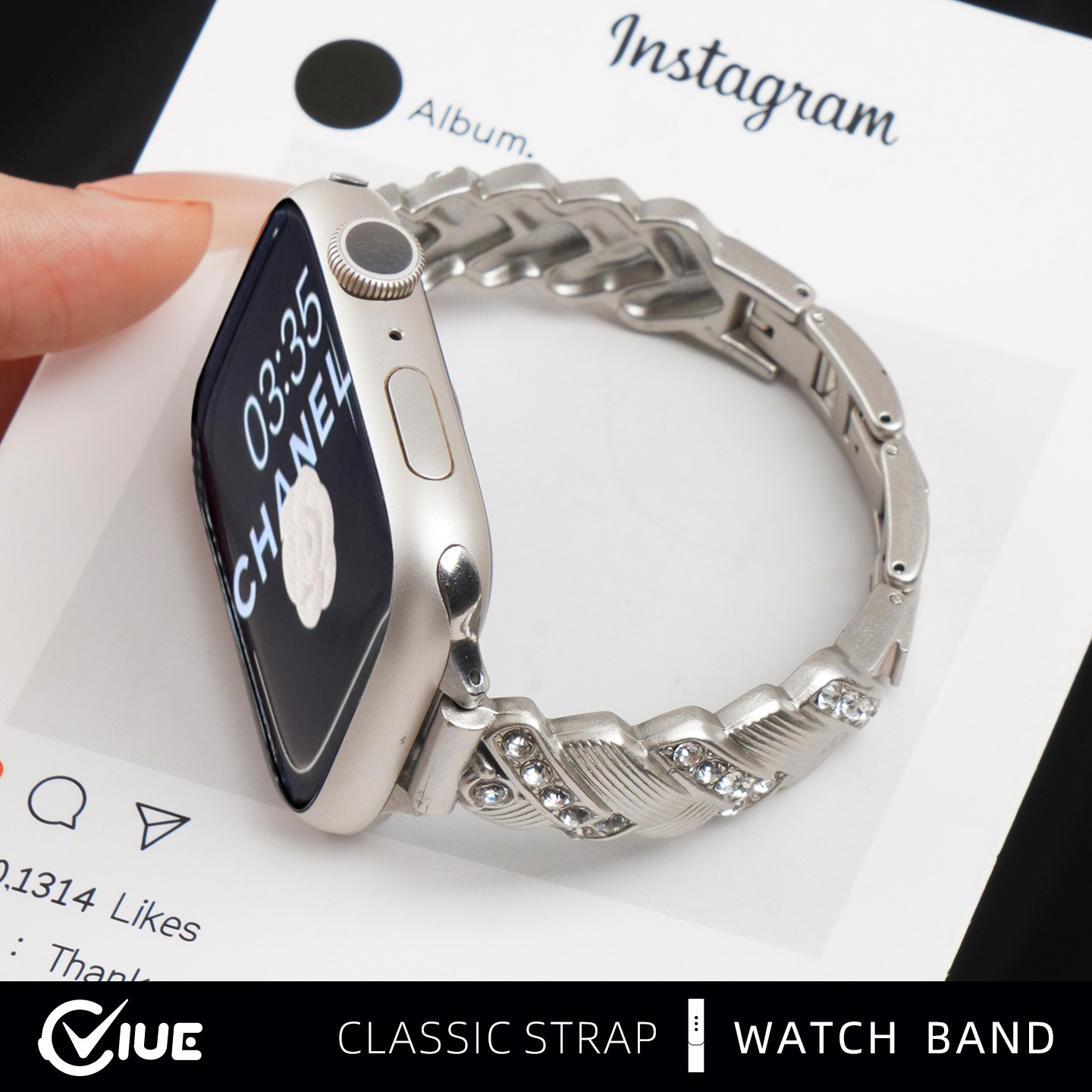 适用苹果iwatch10表带S9麦穗手镯式s8智能手表applewatch9闪钻S10金属7施华洛S7夏季女款S6代SE高级链腕表带