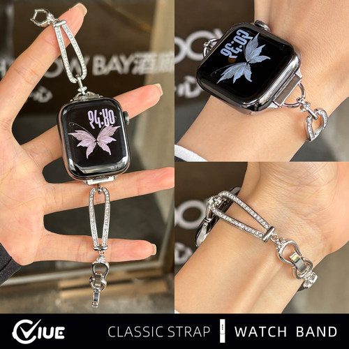 适用苹果applewatchs11手表带新款金属高级感iwatchs10表链夏天女生s9/8/7/6表带se智能腕带小众42/45mm