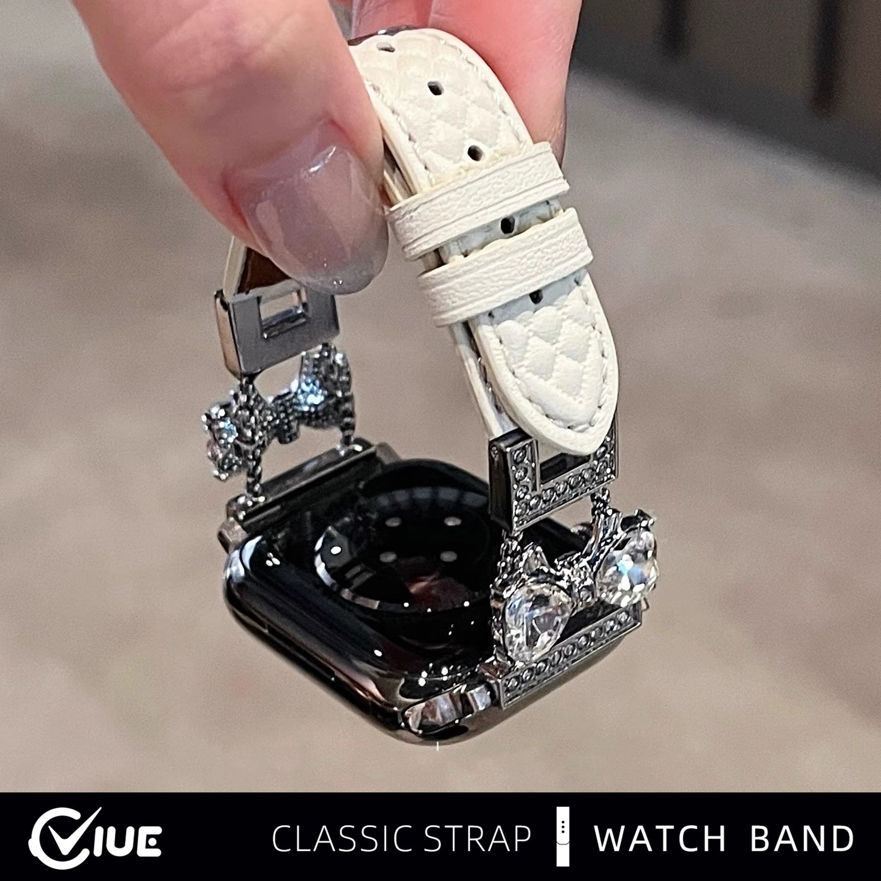 适用苹果iwatchs11手表表带女s10施华洛applewatch9代S11秋冬S8镶钻S7皮质S6代SE智能替换腕带高级感