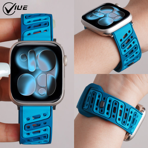 适用苹果手表iwatchs11表带applewatch s10夏季新款s9斜孔反扣s8透气运动s7女款s6智能替换腕带42/44/46mm
