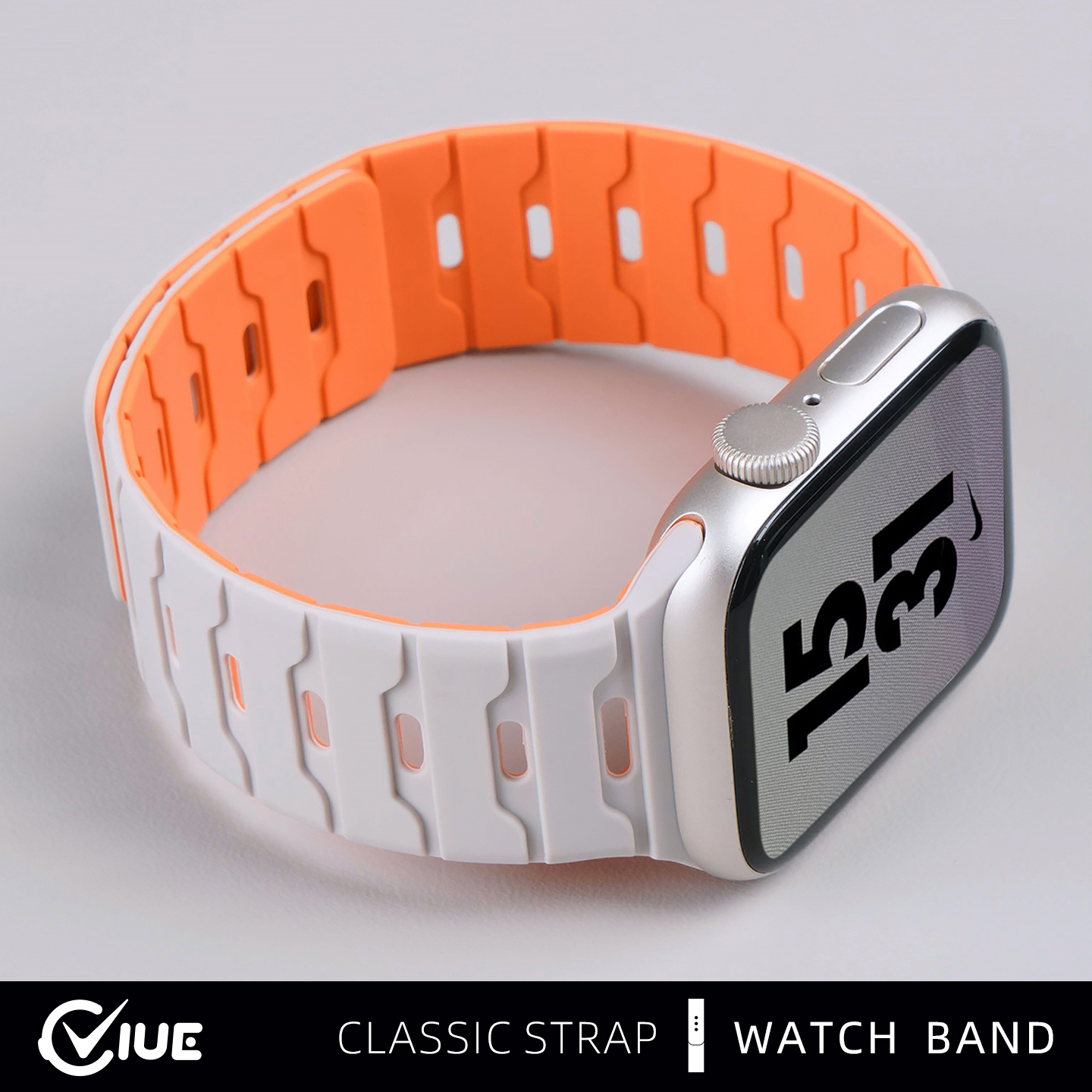适用苹果applewatch11手表s9表带iwatch7硅胶磁吸S10星光色S8女SE夏季运动6男S5透气ultra2高级链替换腕带
