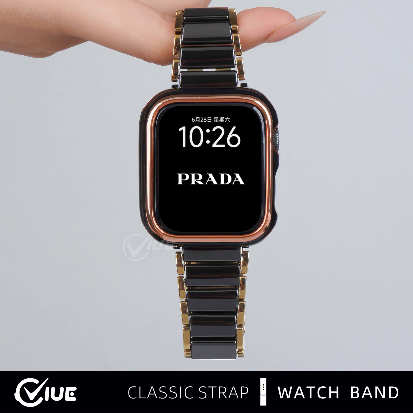 适用苹果applewatchs11手表带S10流线陶瓷s8女款iWatch9秋冬s7专用s6保护套se高级感金属手链iphone智能腕带