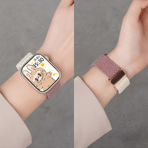 适用iwatchs11表带S9苹果s10手表applewatch9夏季智能S8编织磁吸7新款撞色S7透气S6代SE2女士款高级感腕带