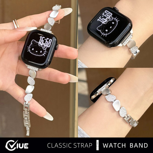 适用苹果iwatch s11手表带applewatchs10金属不规则椭圆S9镶钻s8夏季女新款S7高级感s6小众se智能创意腕带