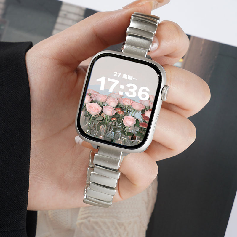 适用iwatch10表带S9苹果手表applewatch9夏季S10新款智能S8哑光不规则金属7锌合金S7透气S6代SE女款高级腕带