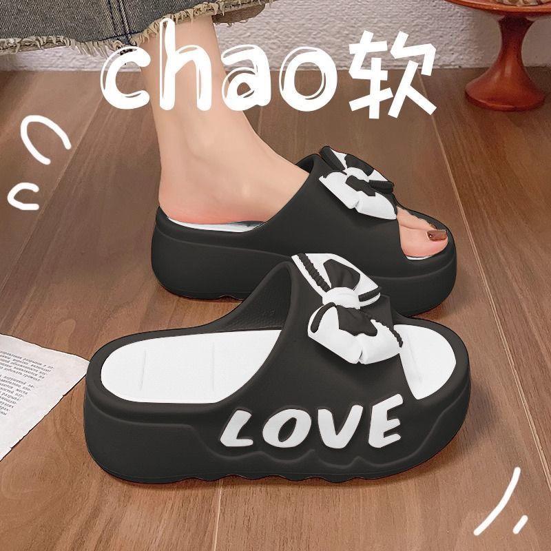 2025新款可爱蝴蝶结厚底松糕拖鞋女款室内居家防滑防臭可外穿凉拖