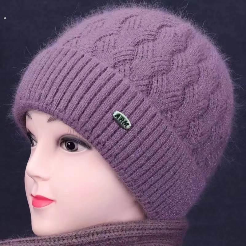 中老年人帽子女保暖秋冬天妈妈加绒厚帽奶奶针织帽围巾棉帽秋冬季