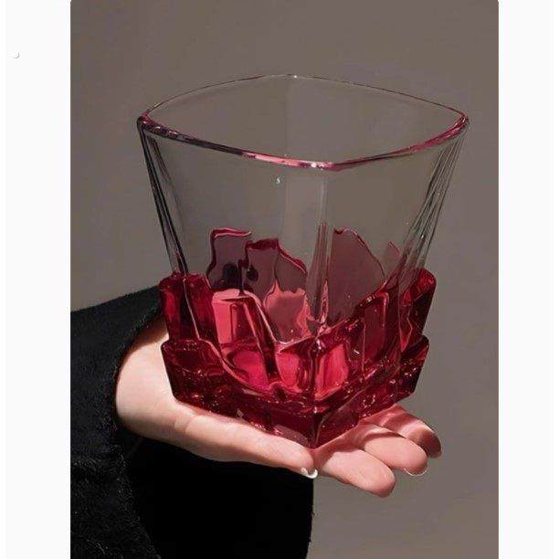 玫红冰块玻璃杯酒杯喝水咖啡杯女高颜值饮水杯高档小众高级感轻奢