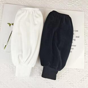 罗口袖套女秋冬羽绒服专用耐脏隐形大套袖男工作毛绒长护袖白灰紫