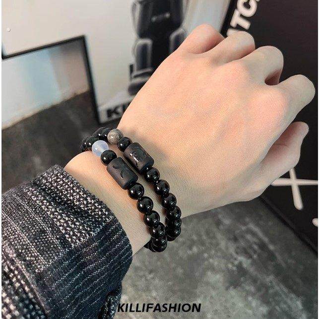 十二星座黑曜石手炼男款ins小众设计高级感男生手串覆古串珠手镯