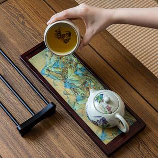 吸水茶盘陶瓷干泡台小型家用轻奢现代长方形托盘储水沥水排水茶台