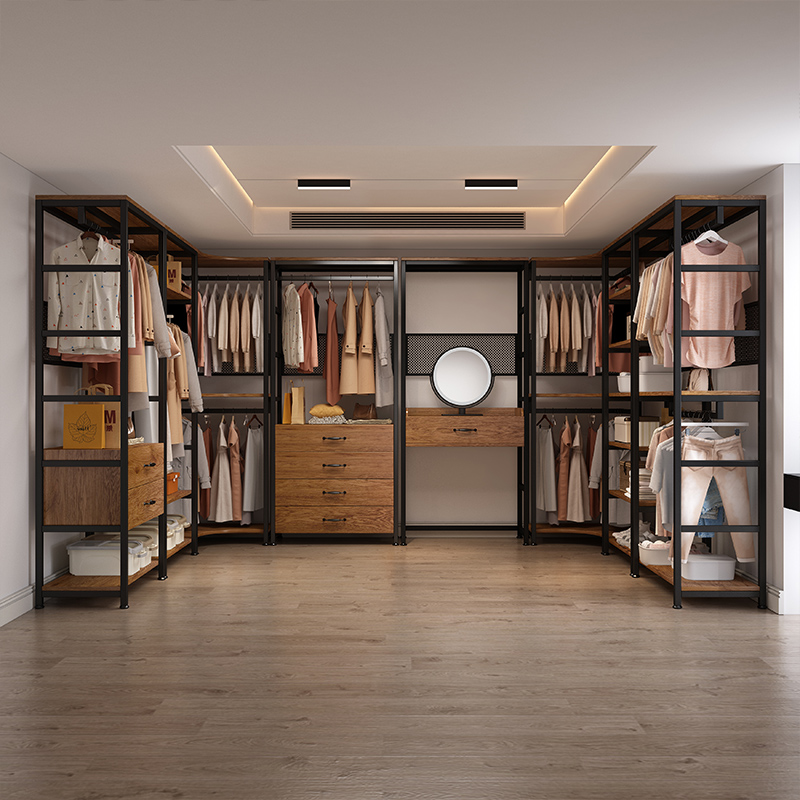 开放式金属衣柜卧室家用落地简易组装挂衣架组合步入式衣帽间架子