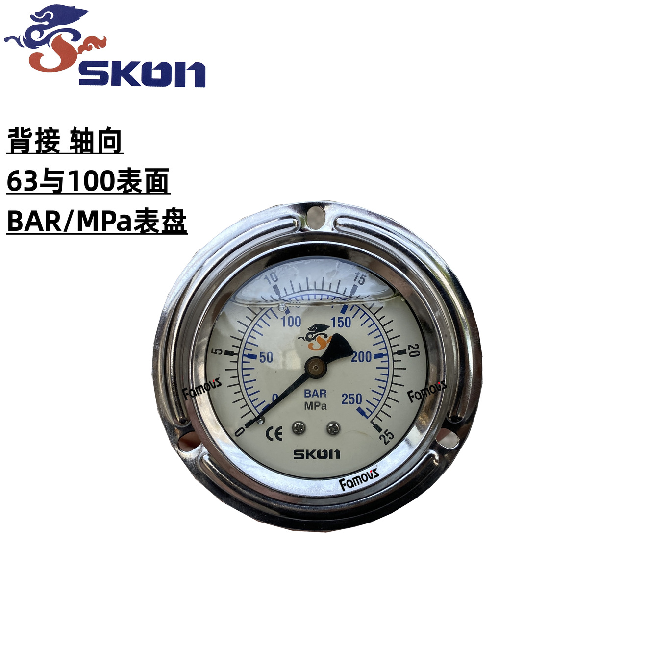 326-21-222-25E 直供协钢SKON耐震油压表 轴向压力表 背接63表面