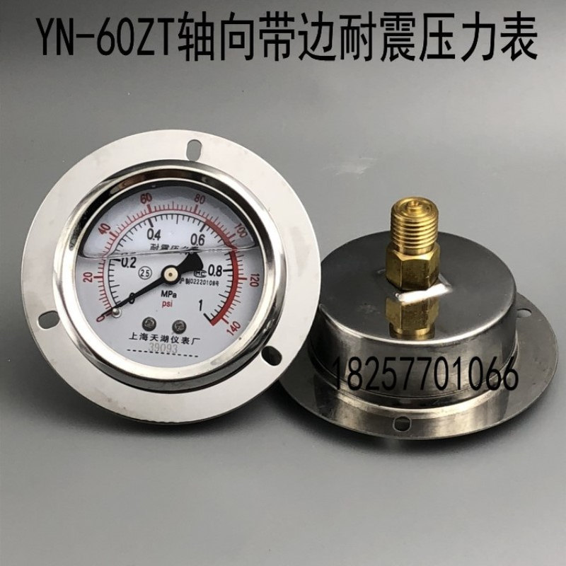 天湖YN-60ZT轴向带边耐震压力表 抗震 油压 液压表0-1 1.6 2.5MPA