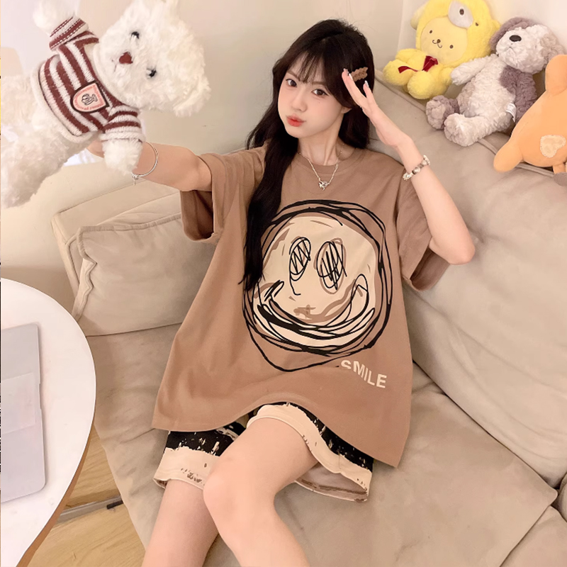 棉质睡衣女款夏季短袖短裤薄款卡通大码宽松学生可外穿家居服套装