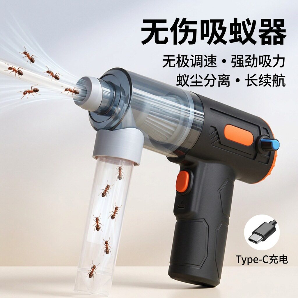 手持调速无线充电蚂蚁吸尘器捕蚁器野采昆虫蜘蛛吸虫工具便携