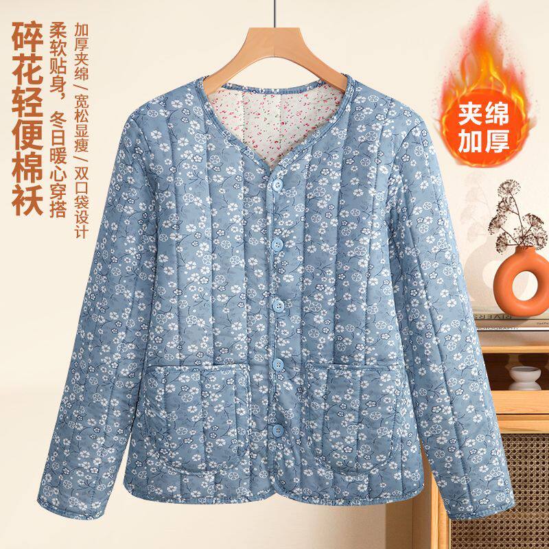 秋冬季加厚中老年女士棉衣复古宽松碎花防寒保暖棉服外套妈妈棉袄