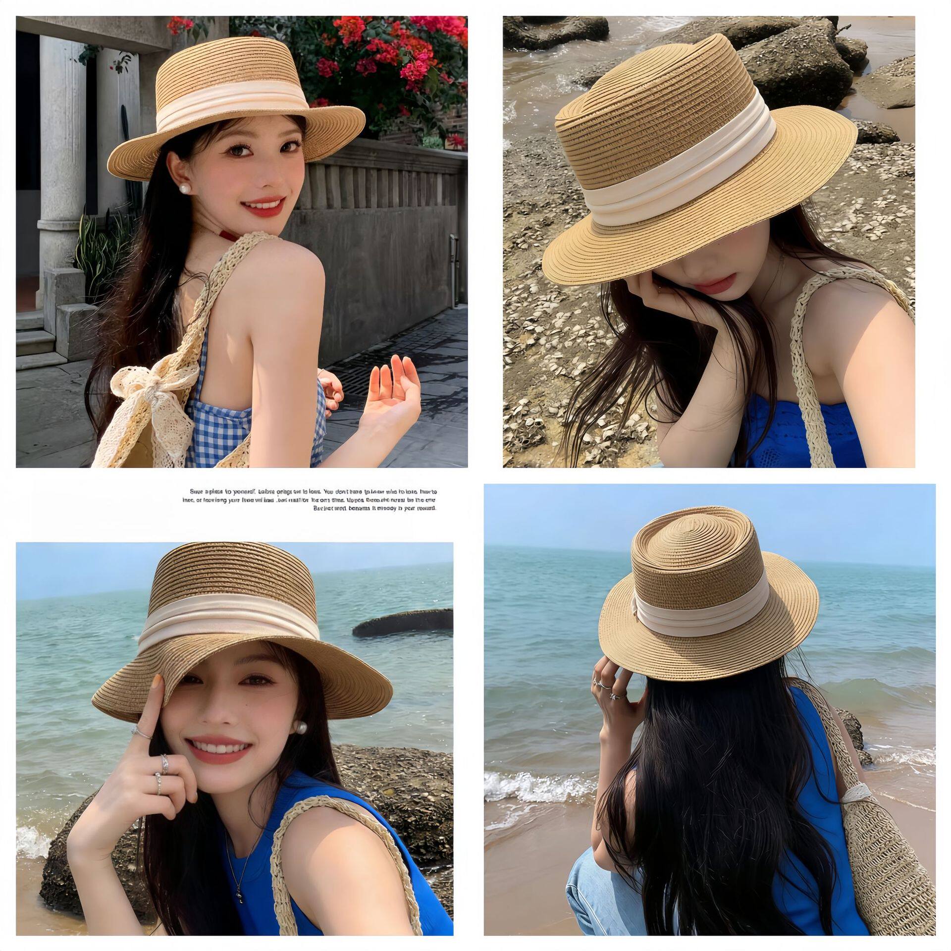 新法式田园风夏季女帽度假防晒帽渔夫帽太阳帽草帽出游海边遮阳帽